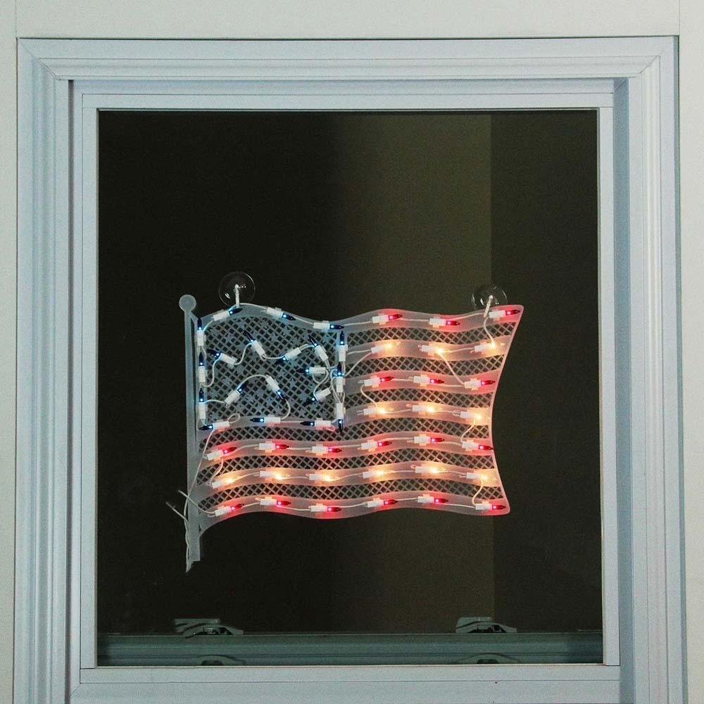 Patriotic lighted decoration shaped like the American flag.