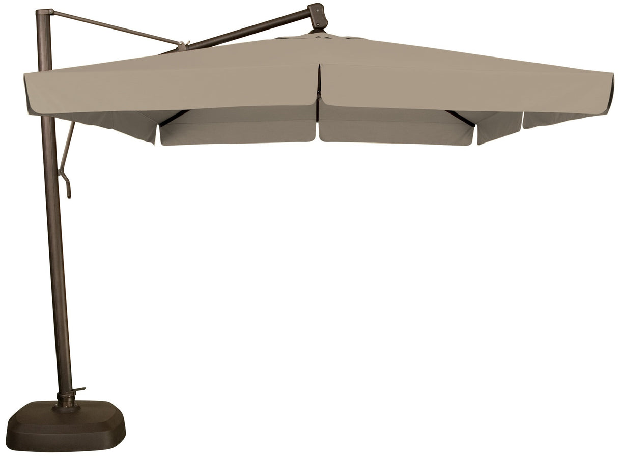10' Square Cantilever Umbrella in a Bronze Frame with a Champagne Linen Canopy with Base