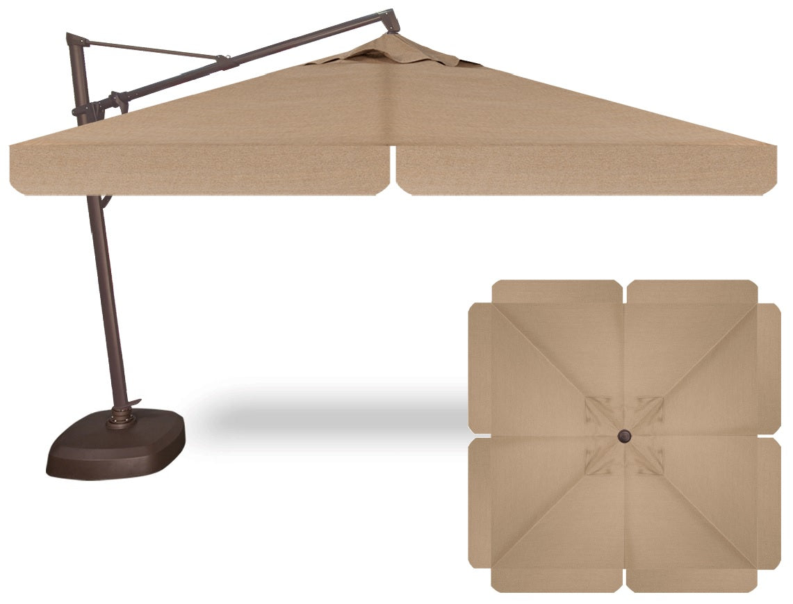 10' Square Cantilever Umbrella in a Bronze Frame with a Sesame Linen Canopy with Base