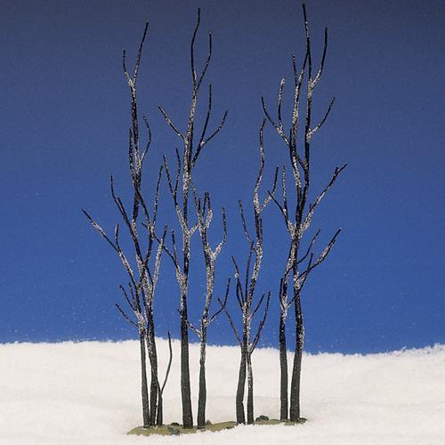 Polyresin village accessory for a Lemax display. Designed to look like a set of bare sycamore trees. The branches are lighted covered in snow. This picture shows what this set of trees would look like on a snow blanket against a blue background.