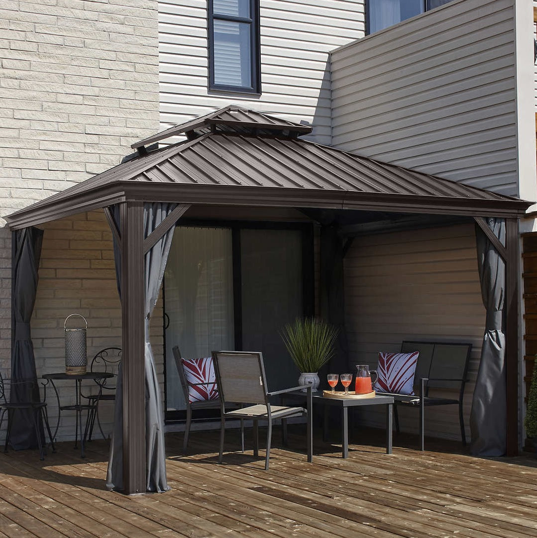 Gray Curtains for Provence Hard Top Gazebos by Sojag