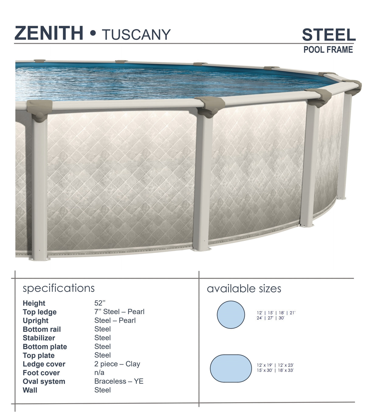Trendium 52" Zenith Tuscany Steel Above Ground Swimming Pool