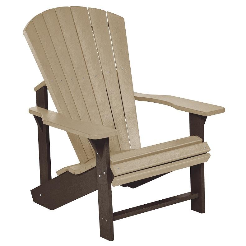 A brown and tan adirondack chair