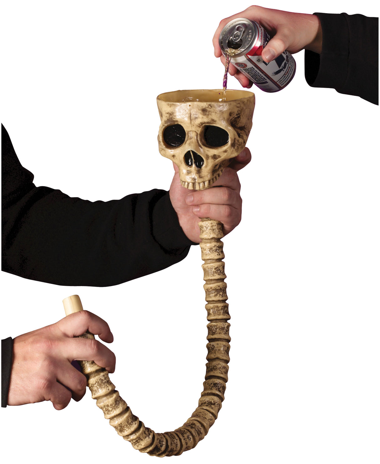Drink funnel shaped like an open skull with a spine as the hose.