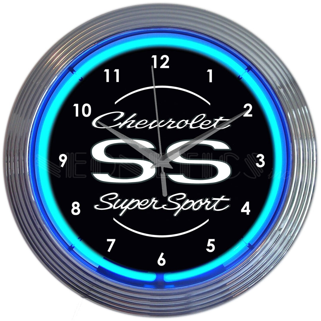 Neonetics GM Chevrolet Super Sport Blue Neon Clock