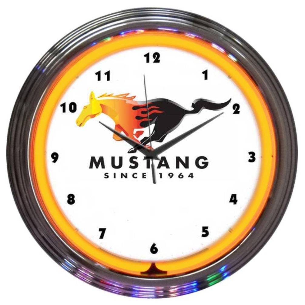 Ford Mustang Since 64 Orange Neon Clock