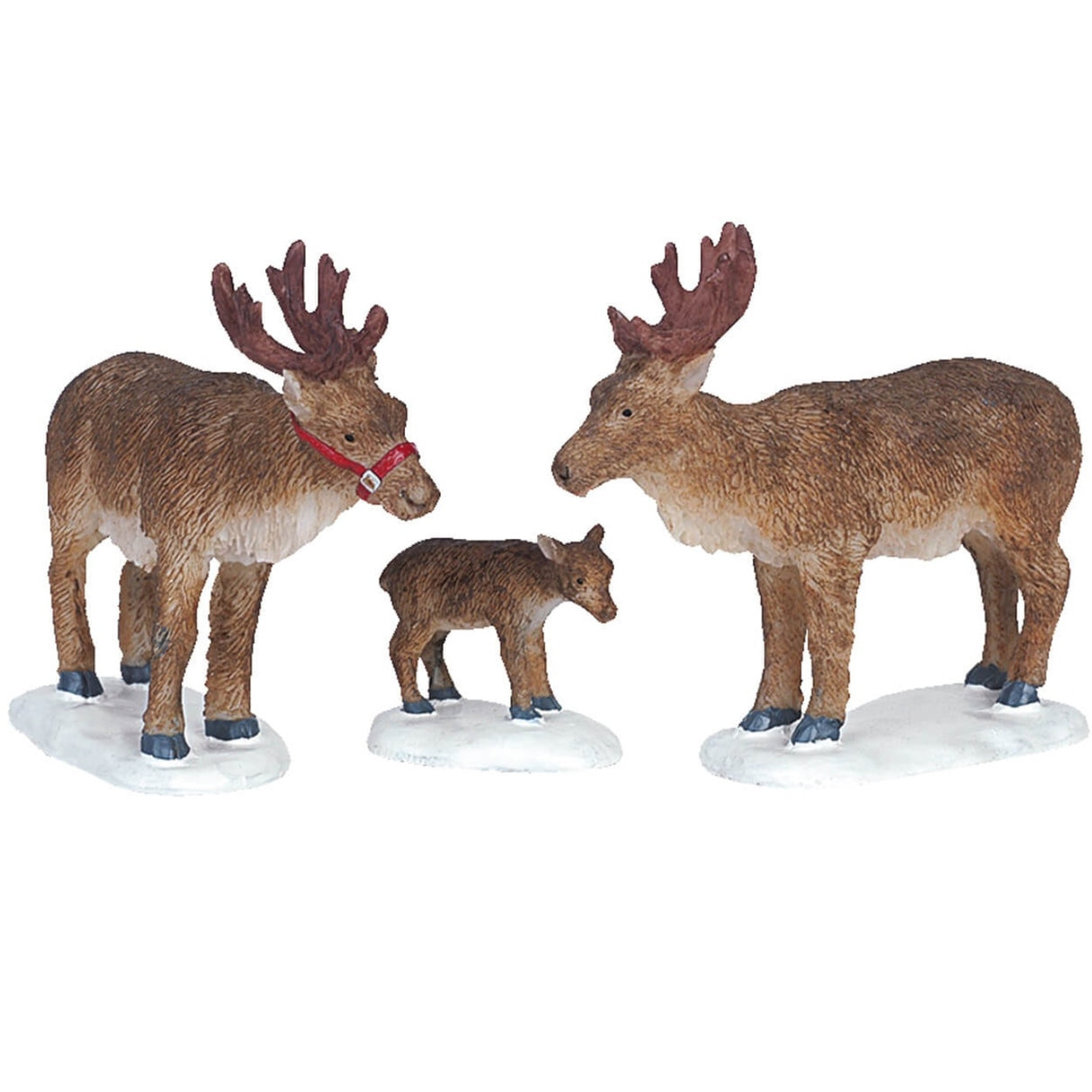 Polyresin figurines for a Lemax display. Designed to look like a family of reindeer.