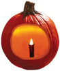Battery-operated black candle with red wax dripping off the top. Designed to be placed inside a pumpkin/jack-o-lantern.