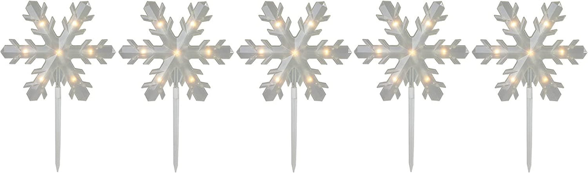 Set of 5 Frosted Snowflake Christmas Pathway Markers