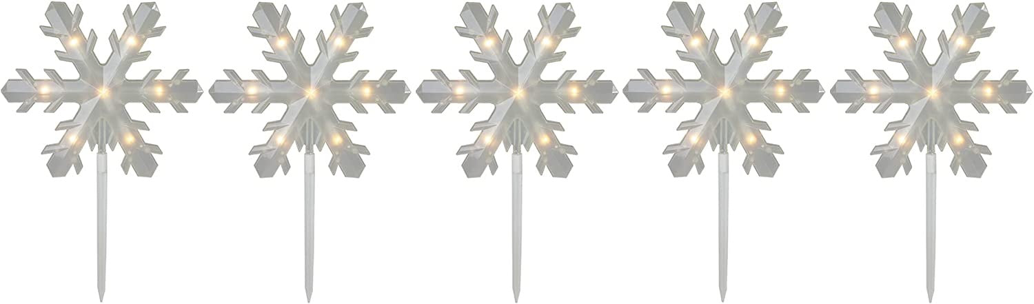 Set of 5 Frosted Snowflake Christmas Pathway Markers