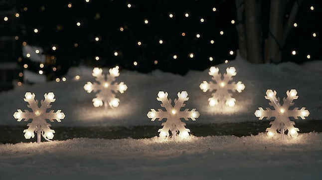 Set of 5 Frosted Snowflake Christmas Pathway Markers