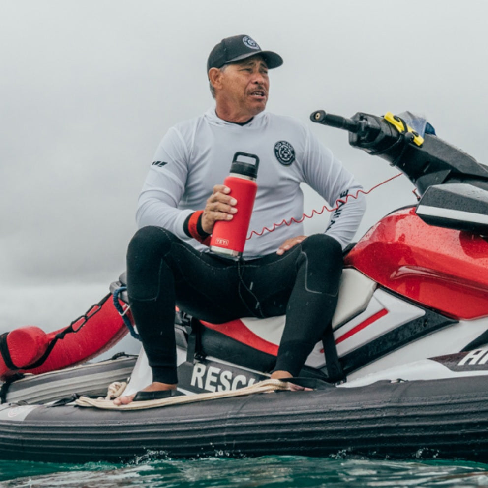 Red colored Yeti Rambler water bottle.