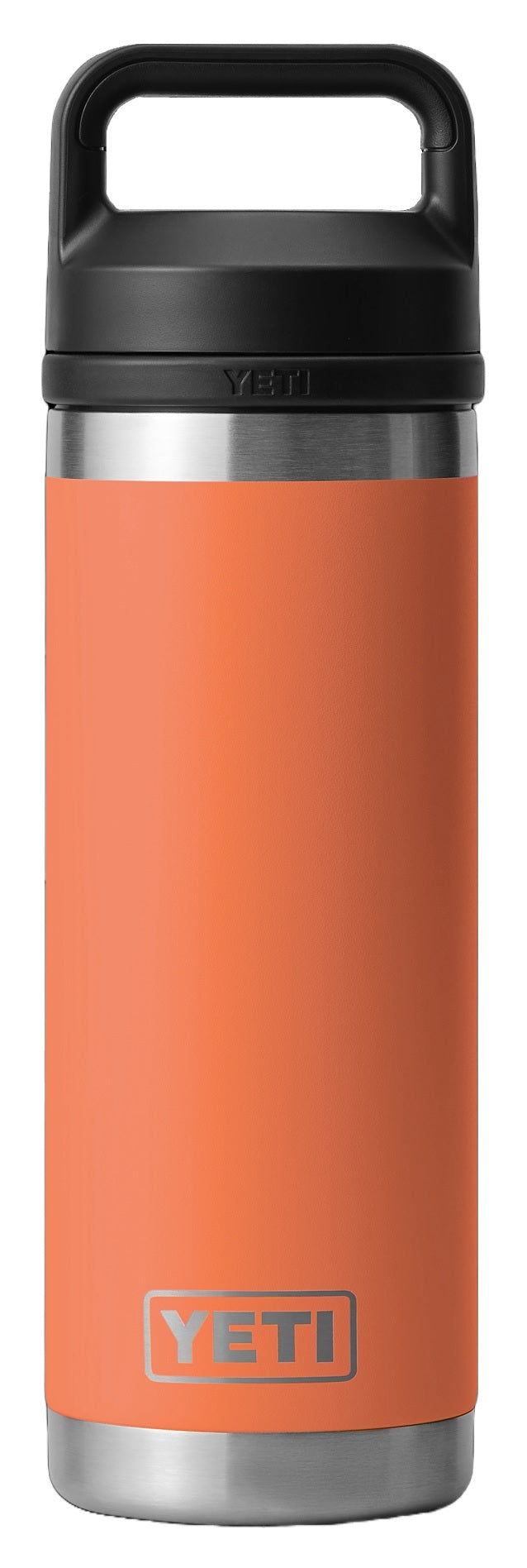 Orange colored Yeti Rambler water bottle.