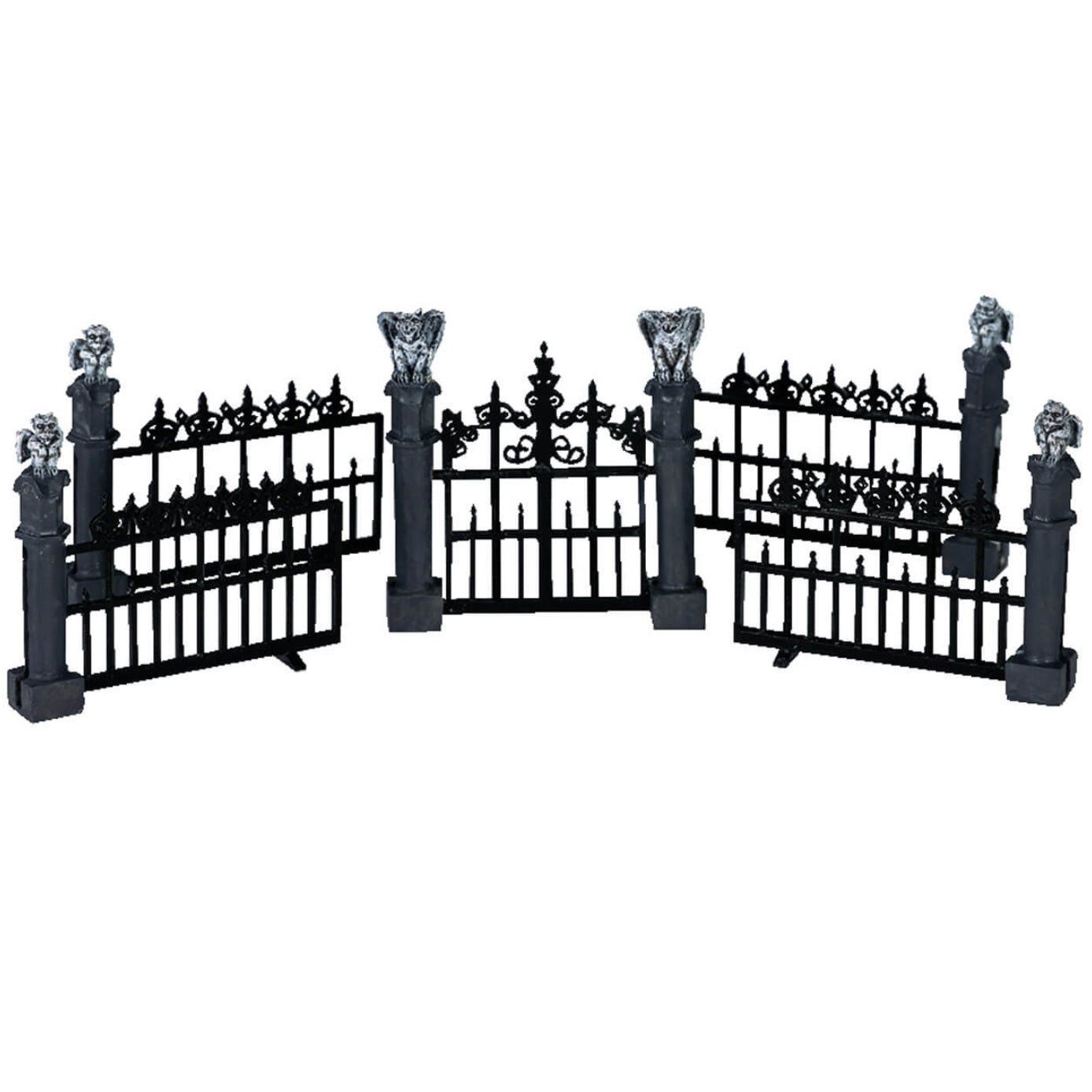 Polyresin village accent for a Lemax display. Designed to look like a fancy, black metal fence with gargoyles on top.