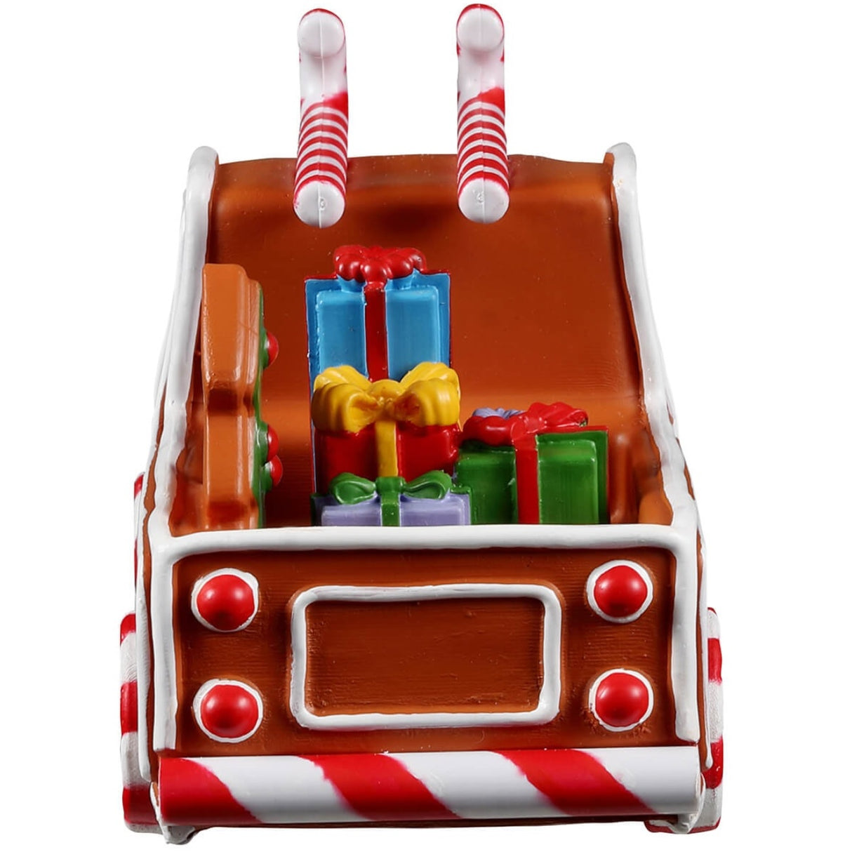 Resin village accent for a Lemax display. Designed to look like a truck made out of gingerbread and peppermint candies.