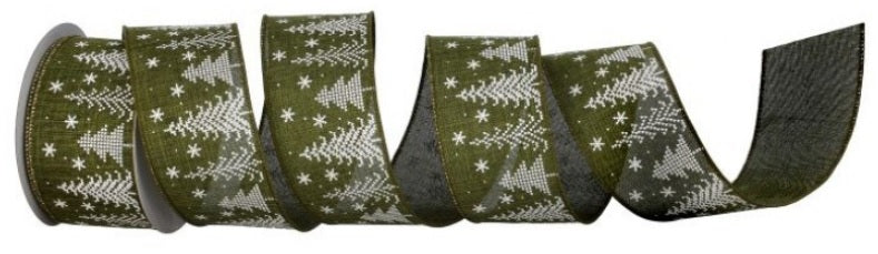 10 Yards Stitched Tree Green Ribbon