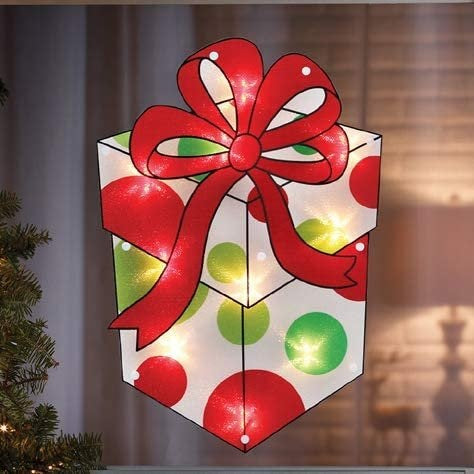 16" Christmas Present Lighted Shimmer Window Decoration Silhouette