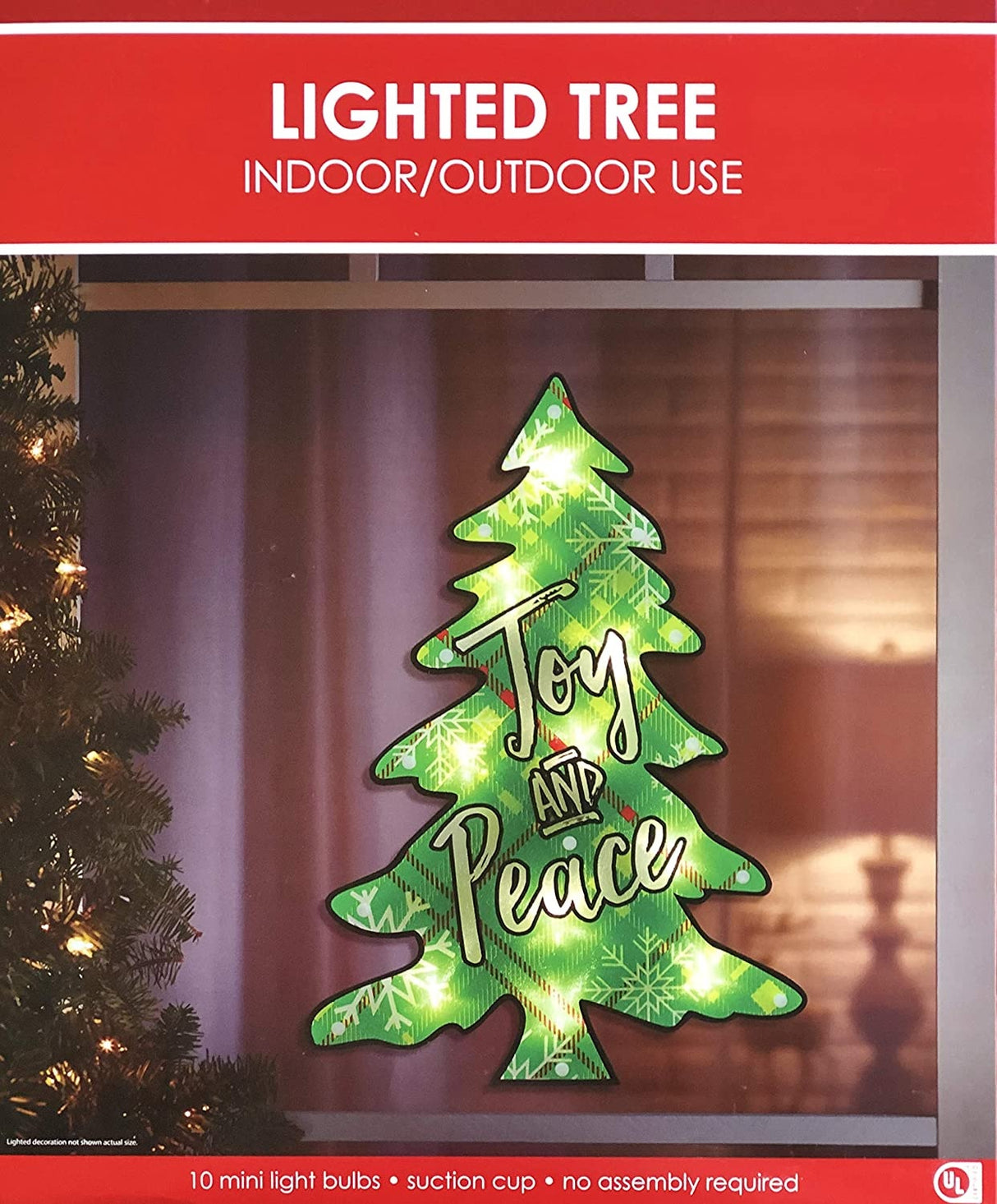 16" Joy & Peace Tree Christmas Shimmer Lighted Window Decoration Tree