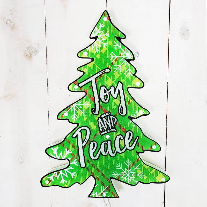 16" Joy & Peace Tree Christmas Shimmer Lighted Window Decoration Tree