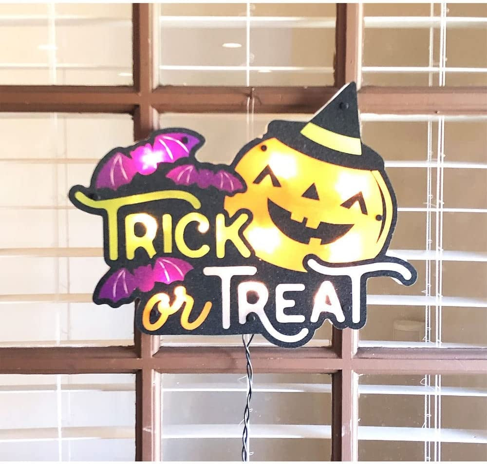 Lighted Shimmer Trick or Treat Halloween Window Ornament