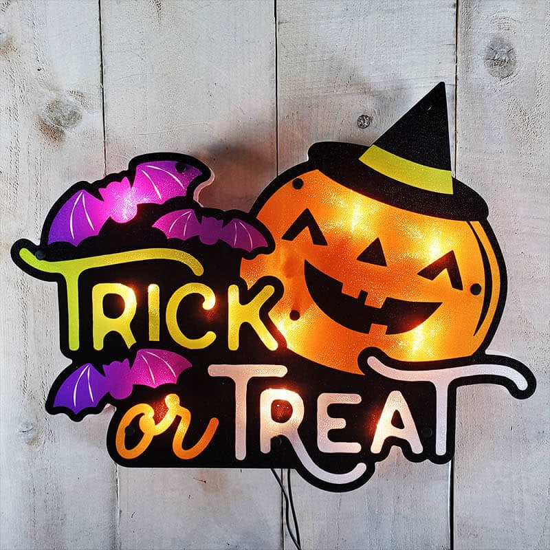 Lighted Shimmer Trick or Treat Halloween Window Ornament