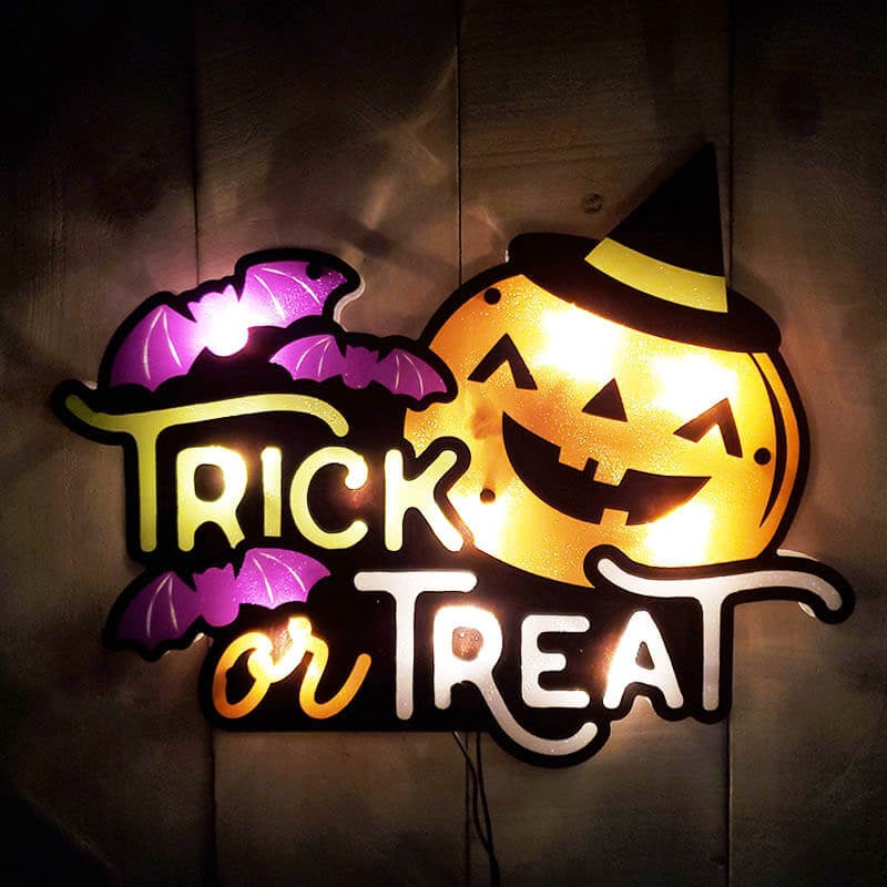 Lighted Shimmer Trick or Treat Halloween Window Ornament