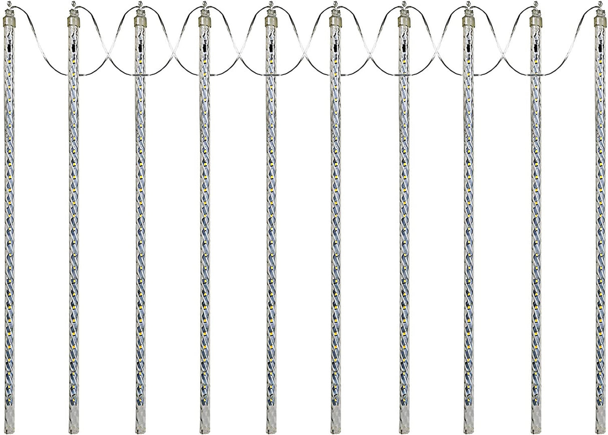 Set of 10 Hanging Icicle Lights with Chasing Warm White LED Lights