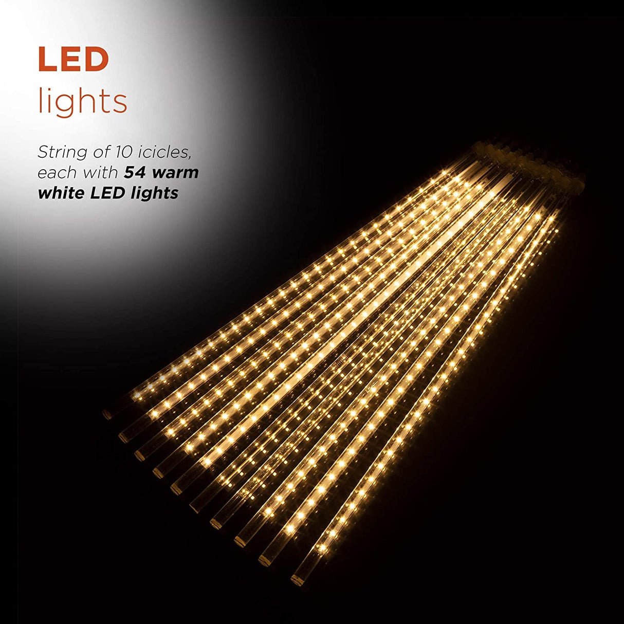 Set of 10 Hanging Icicle Lights with Chasing Warm White LED Lights