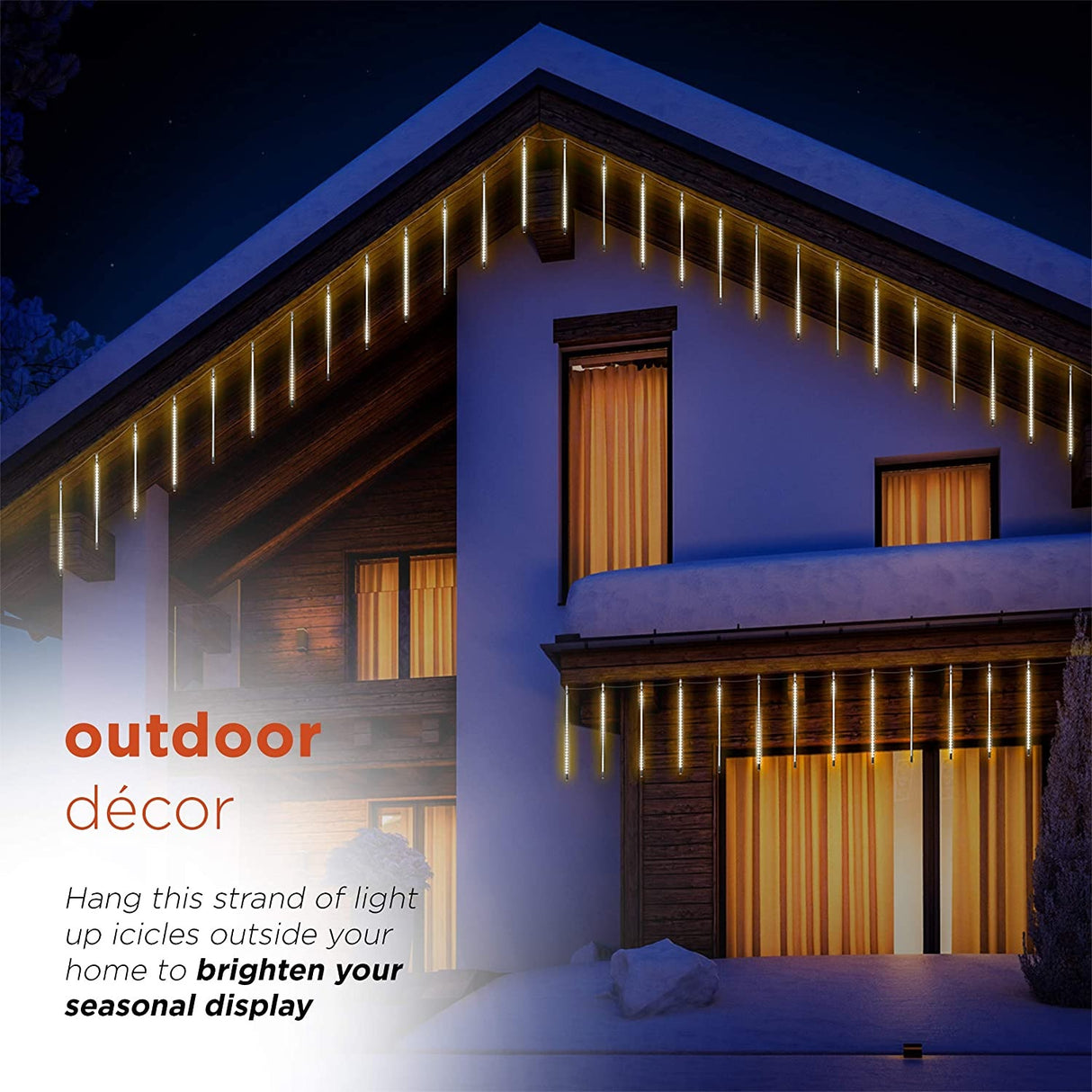 Set of 10 Hanging Icicle Lights with Chasing Warm White LED Lights