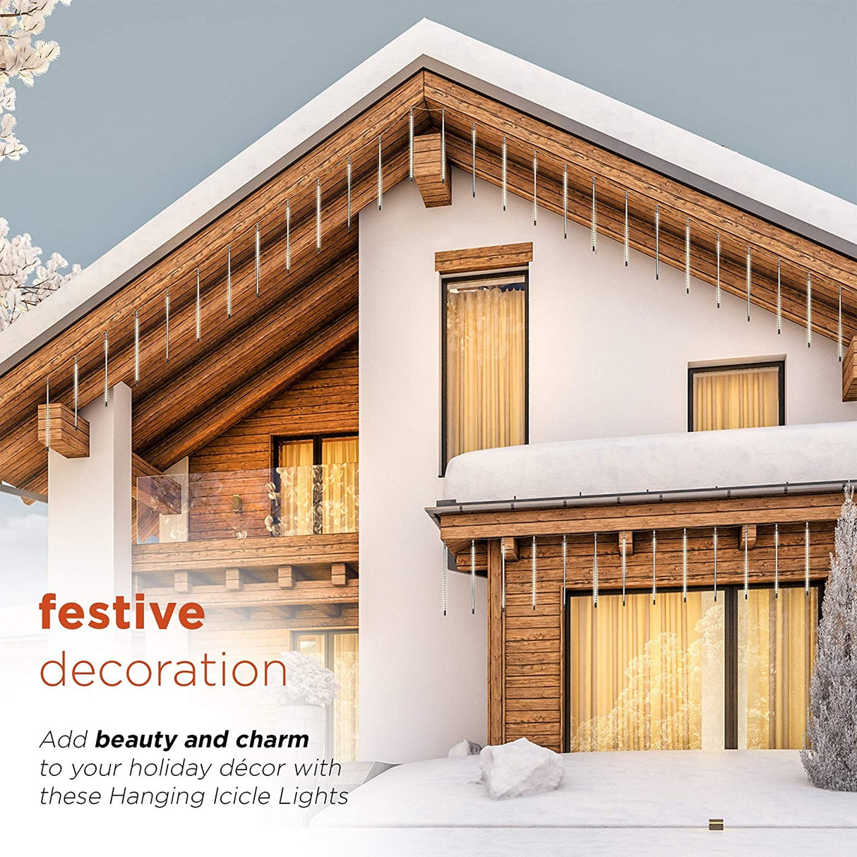 Set of 10 Hanging Icicle Lights with Chasing Warm White LED Lights