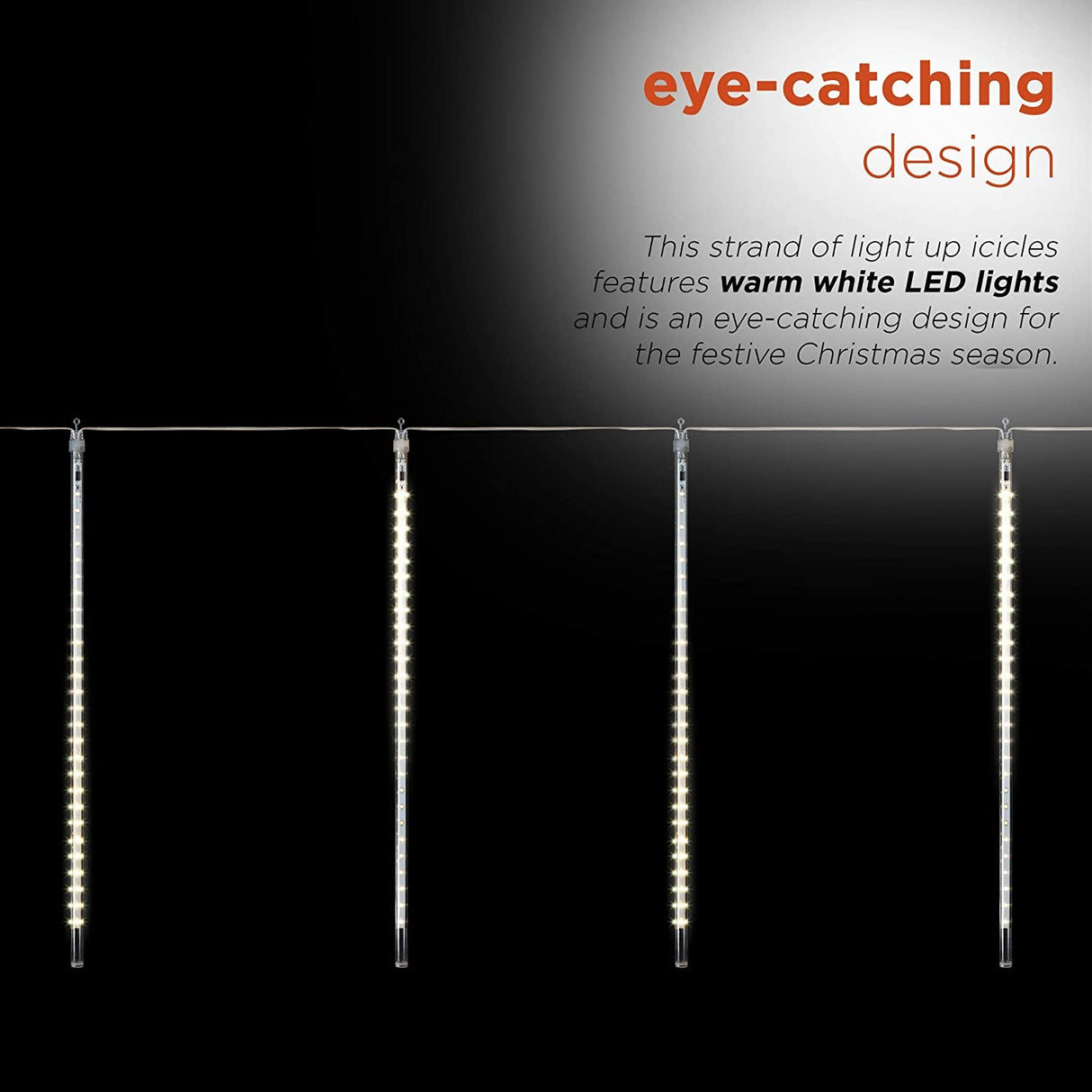 Set of 10 Hanging Icicle Lights with Chasing Warm White LED Lights