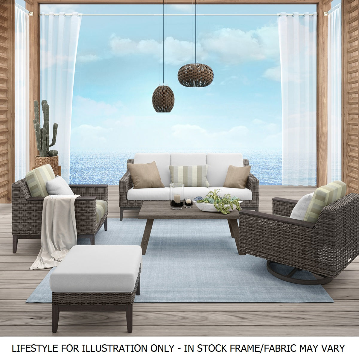 Remy Wicker Cushioned Seating and Chat Set