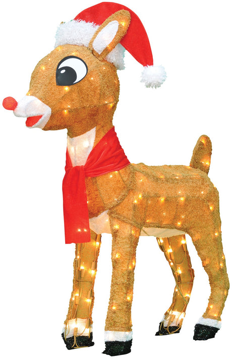 32" 3D Rudolph with Santa Hat Lighted Yard Decoration