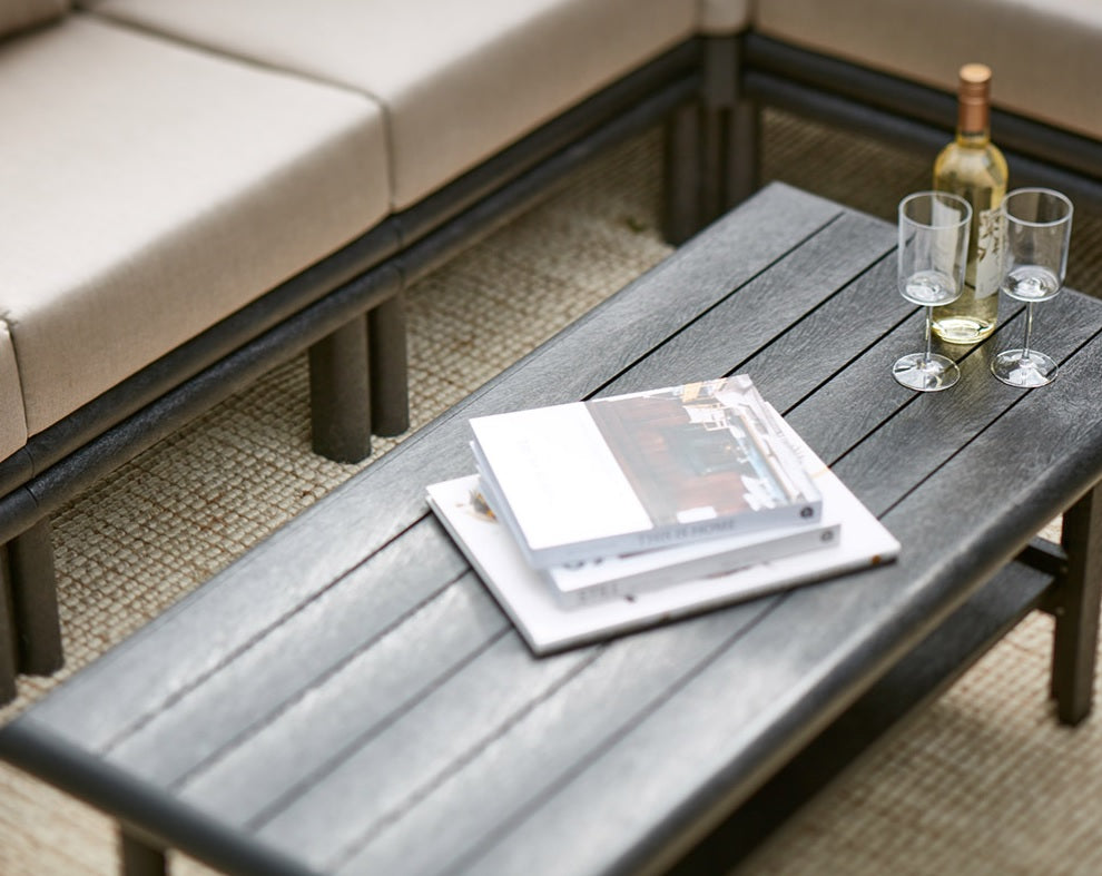 An outdoor resin coffee table