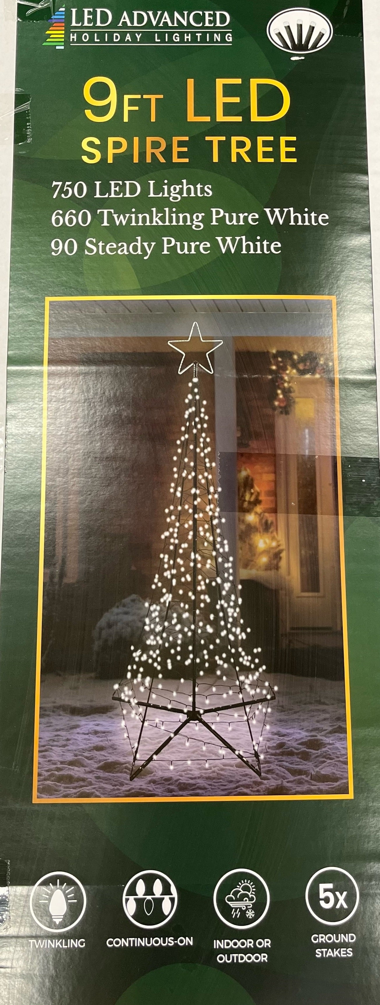 9' LED Spire Tree With Star Yard Art Decoration