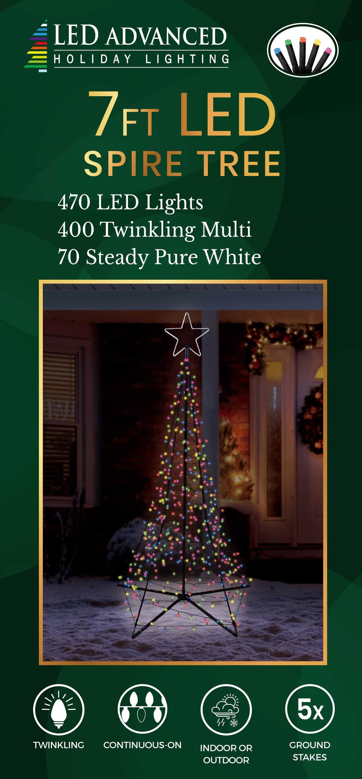 7' LED Spire Tree with Star Yard Art Decoration