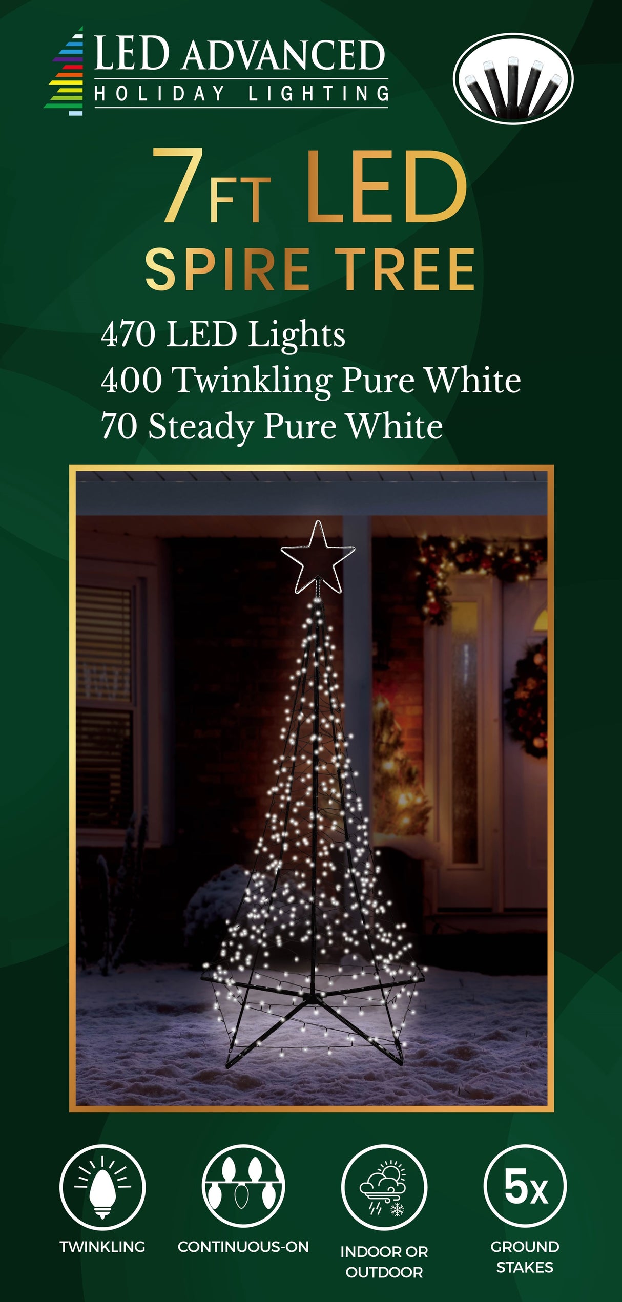 7' LED Spire Tree with Star Yard Art Decoration