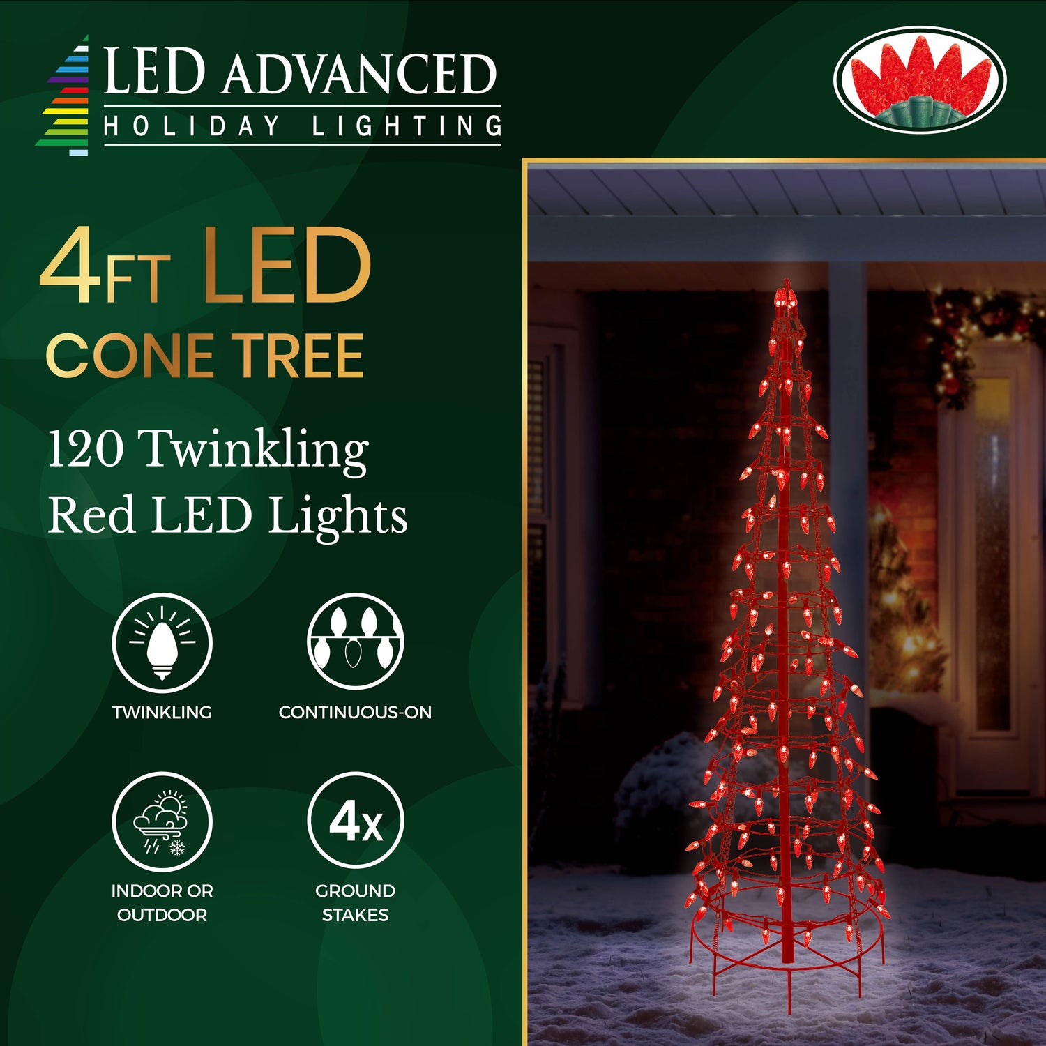 4ft. wire cone tree decoration pre-lit with red LED lights.