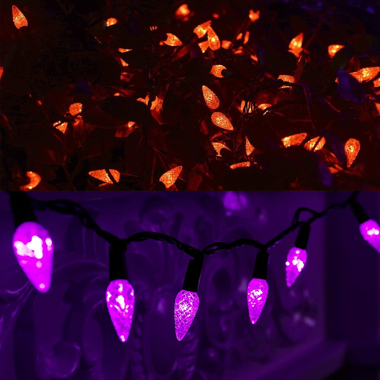 Set of 35 LED C6 Lights on Black Wire - Halloween Series