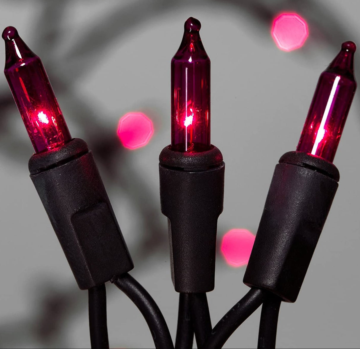Set of 100 Purple Halloween Lights on a Black Wire