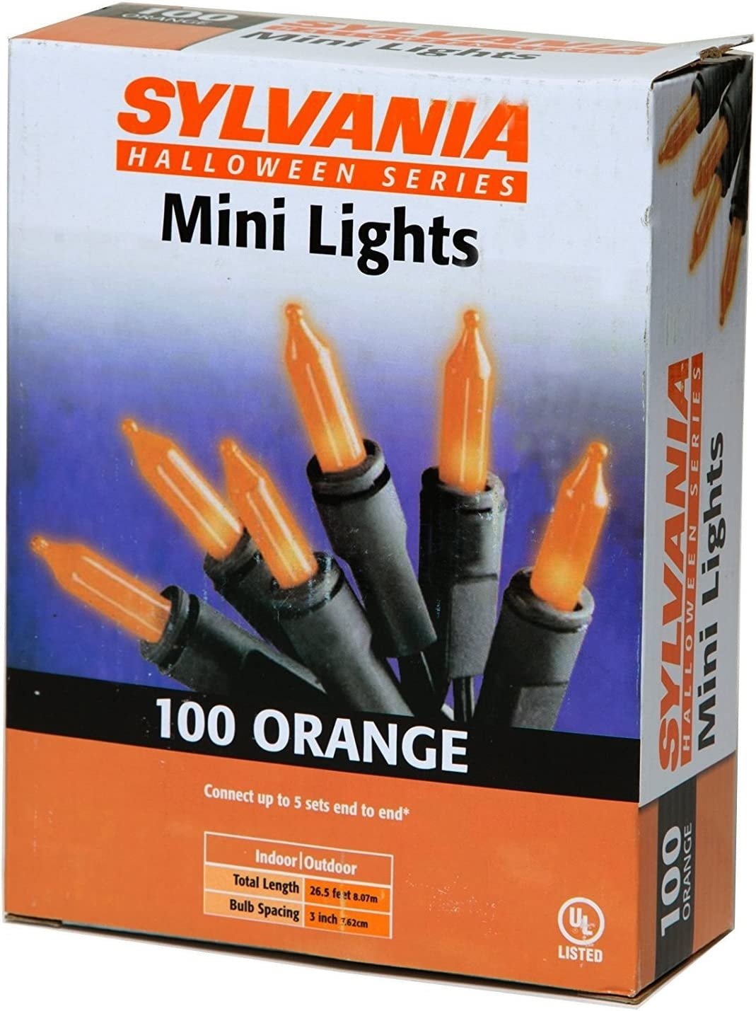 Set of 100 Orange Halloween Lights on a Black Wire