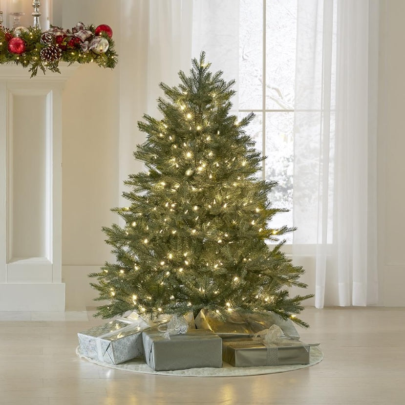 Artificial tree pre-lit with clear lights.