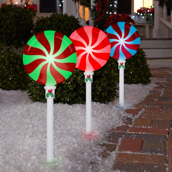 Set of 3 LightShow® MultiColored Christmas Lollipop Pathway Markers