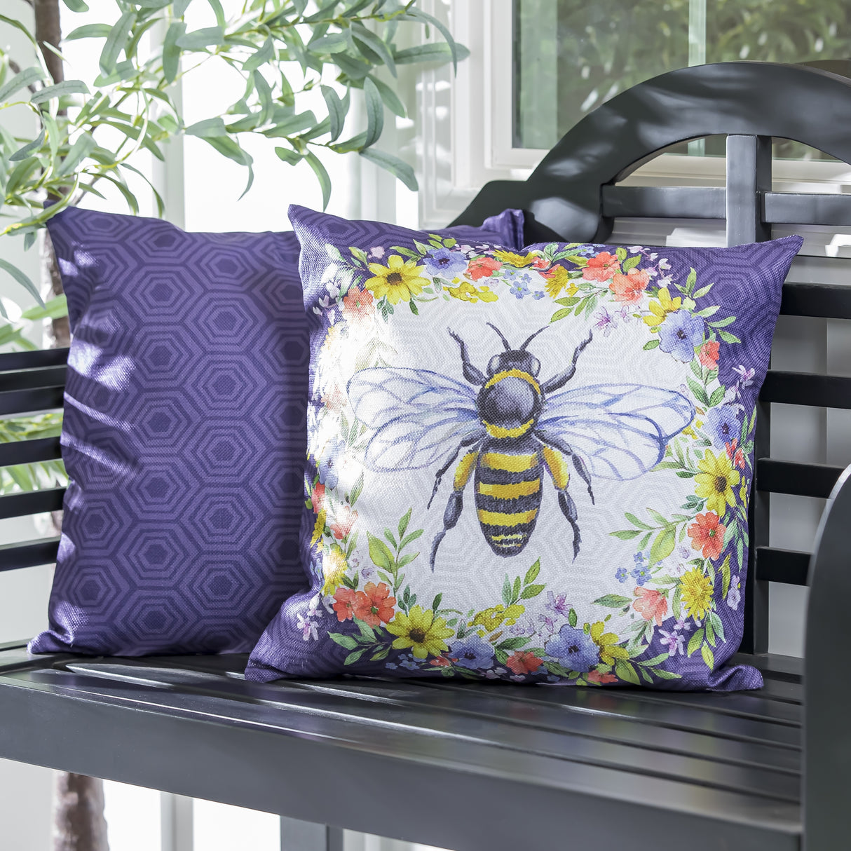 Bee Happy Bee Kind Reversible Outdoor Pillow Cover