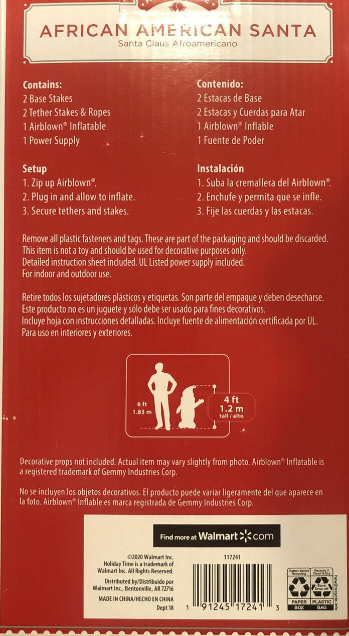 4' Airblown® Inflatable African American Santa