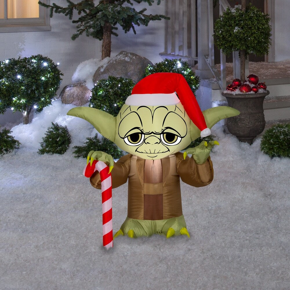 3' Airblown® Yoda with Santa Hat Star Wars Christmas Inflatable