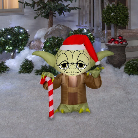 3' Airblown® Yoda with Santa Hat Star Wars Christmas Inflatable