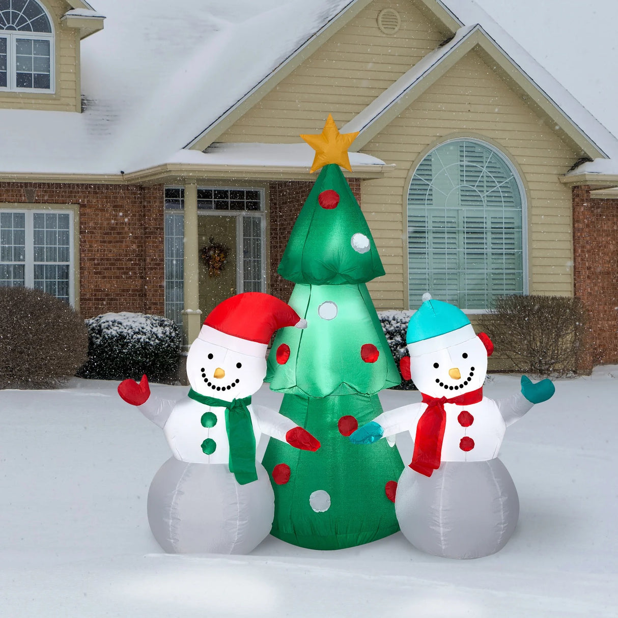 5' Airblown® Snowman Pair with Tree Outdoor Winter Inflatable