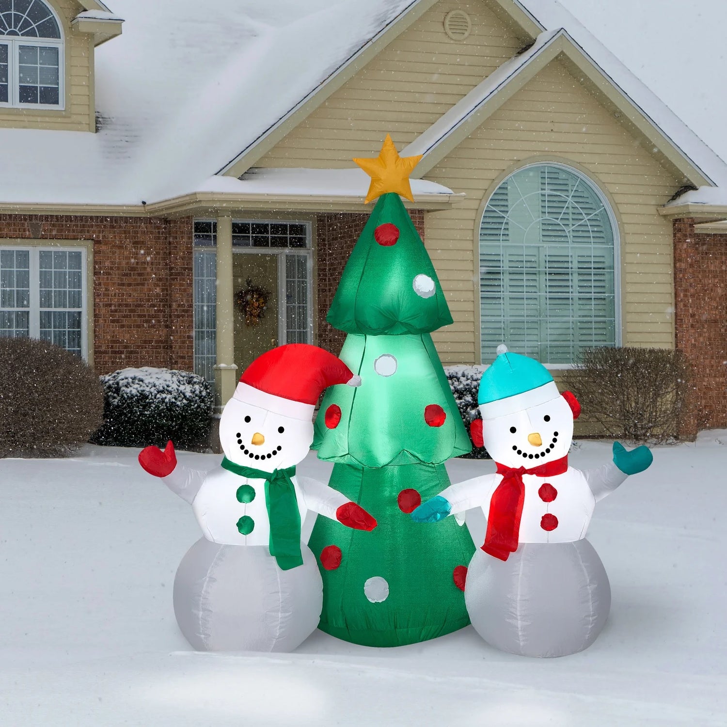 5' Airblown® Snowman Pair with Tree Outdoor Winter Inflatable
