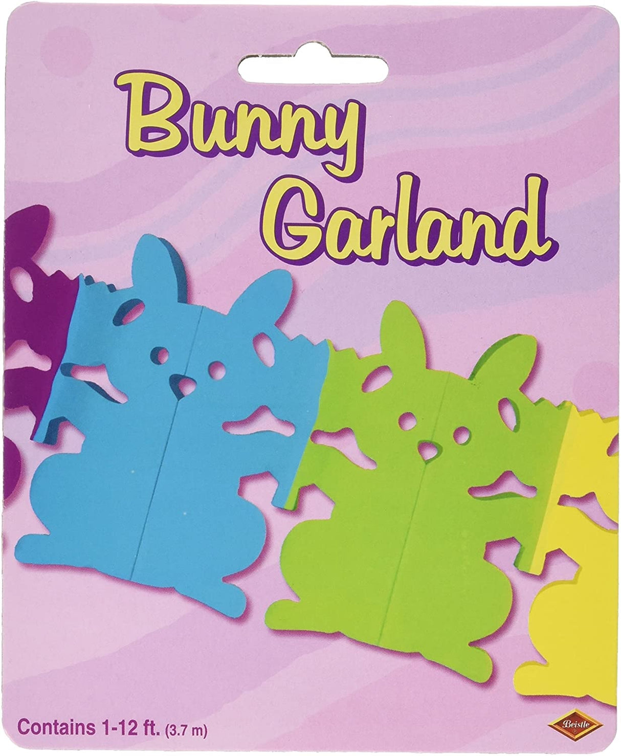 The packaging for the multi-colored bunny garland